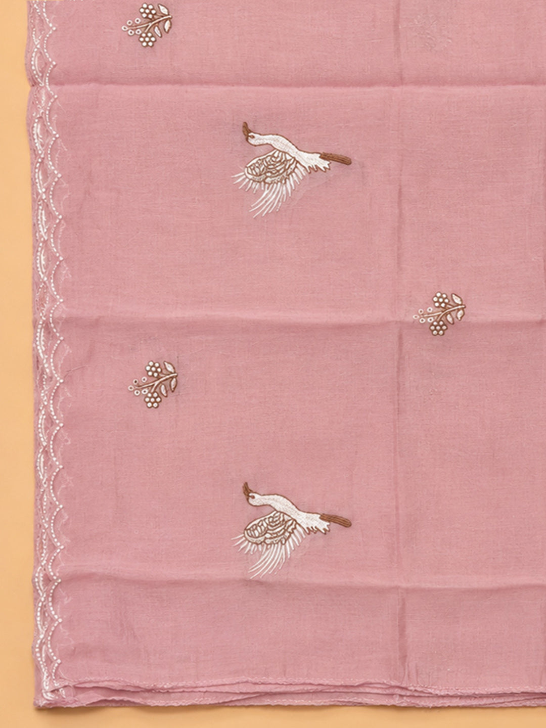 Peach Embroidery Chanderi Unstitched Dress Material