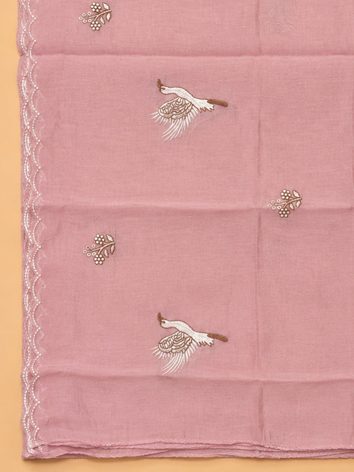 Peach Embroidery Chanderi Unstitched Dress Material