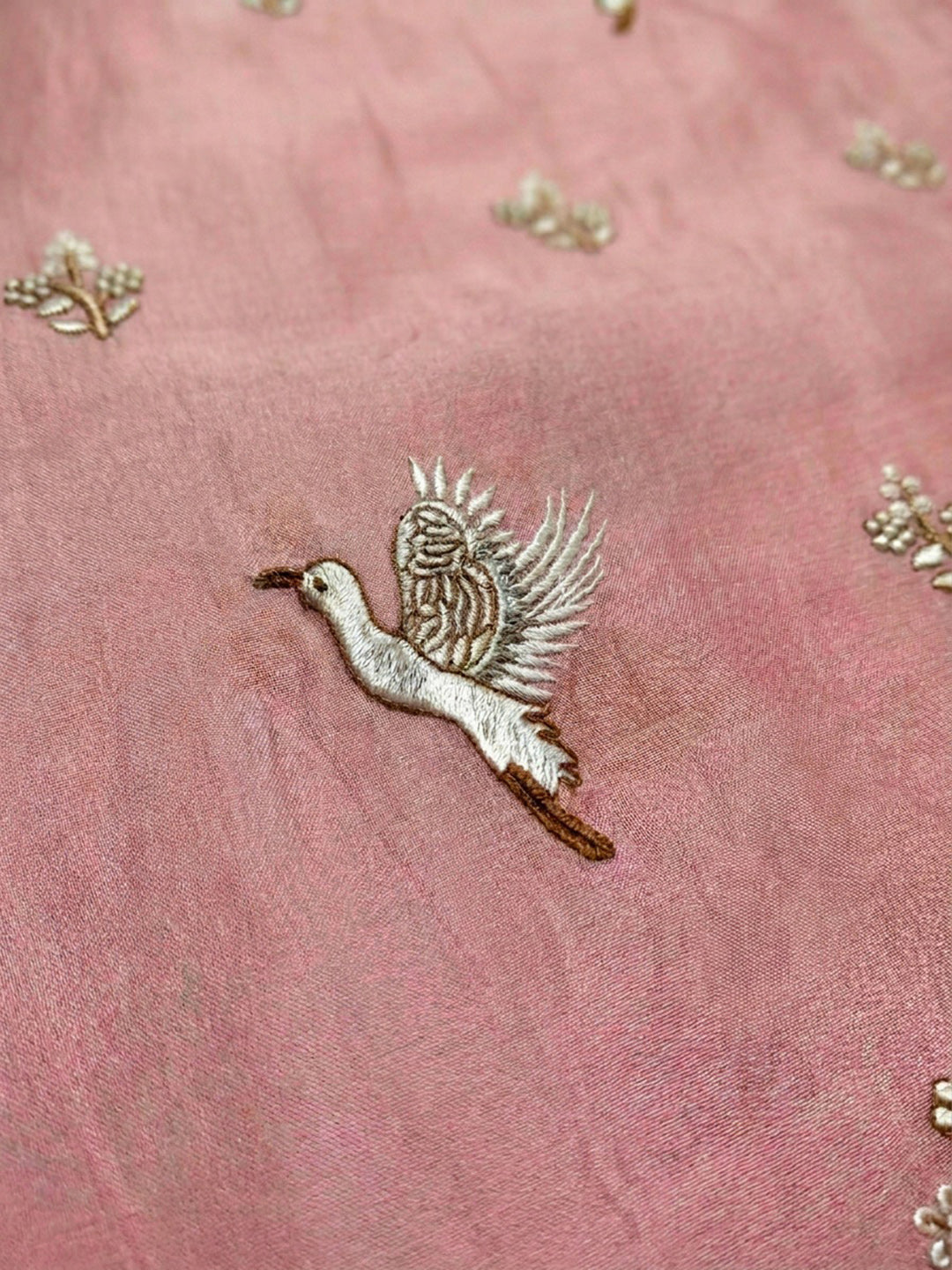 Peach Embroidery Chanderi Unstitched Dress Material