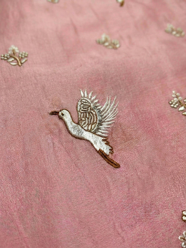 Peach Embroidery Chanderi Unstitched Dress Material