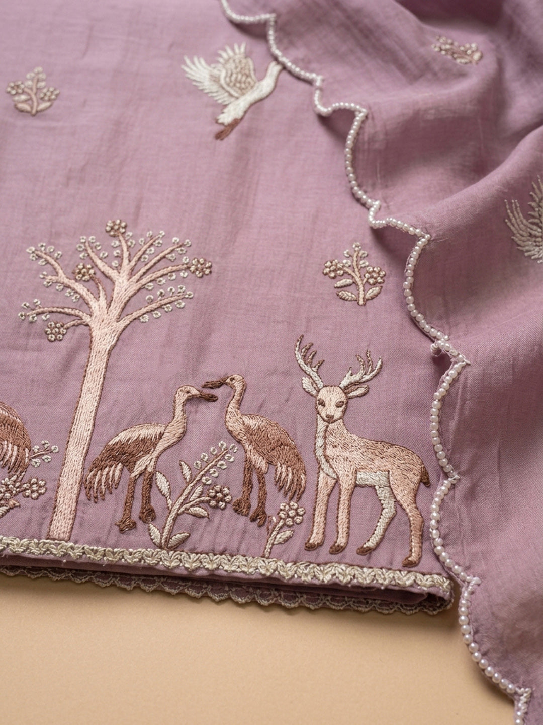 Pink Lavender Embroidery Chanderi Unstitched Dress Material
