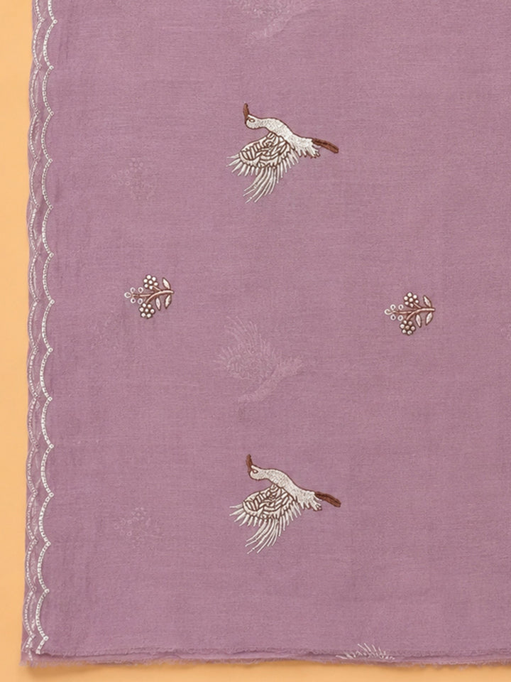 Pink Lavender Embroidery Chanderi Unstitched Dress Material
