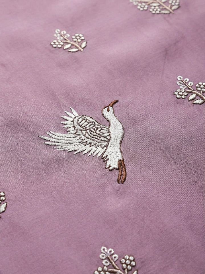 Pink Lavender Embroidery Chanderi Unstitched Dress Material