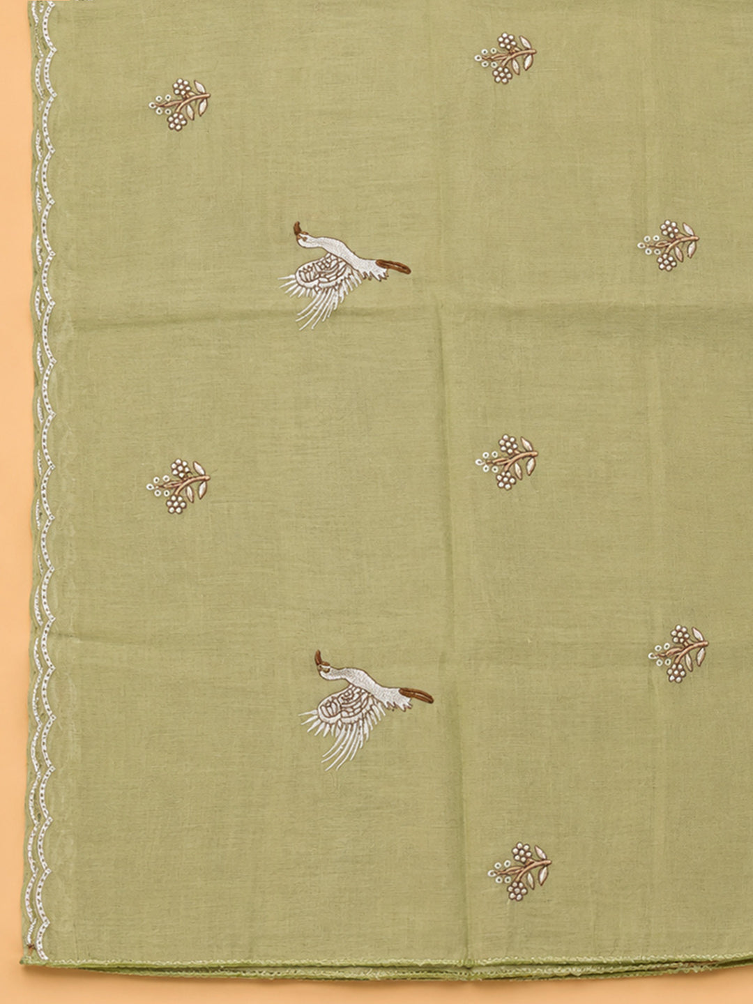 Pista Green Embroidery Chanderi Unstitched Dress Material