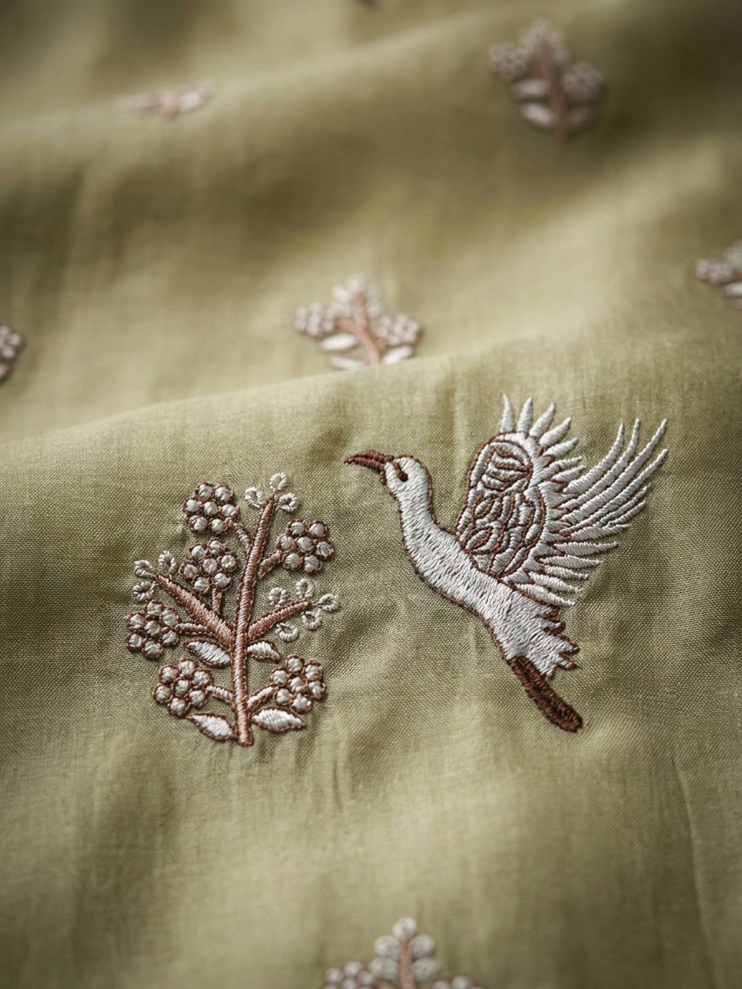 Pista Green Embroidery Chanderi Unstitched Dress Material