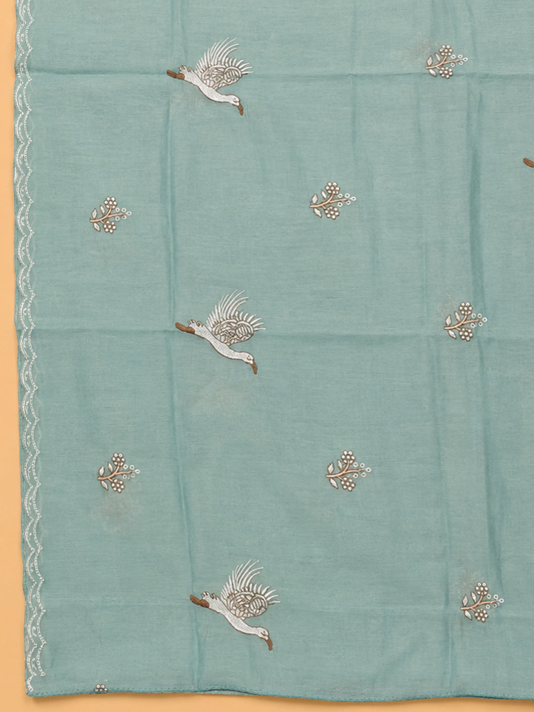 Sky Blue Embroidery Chanderi Unstitched Dress Material