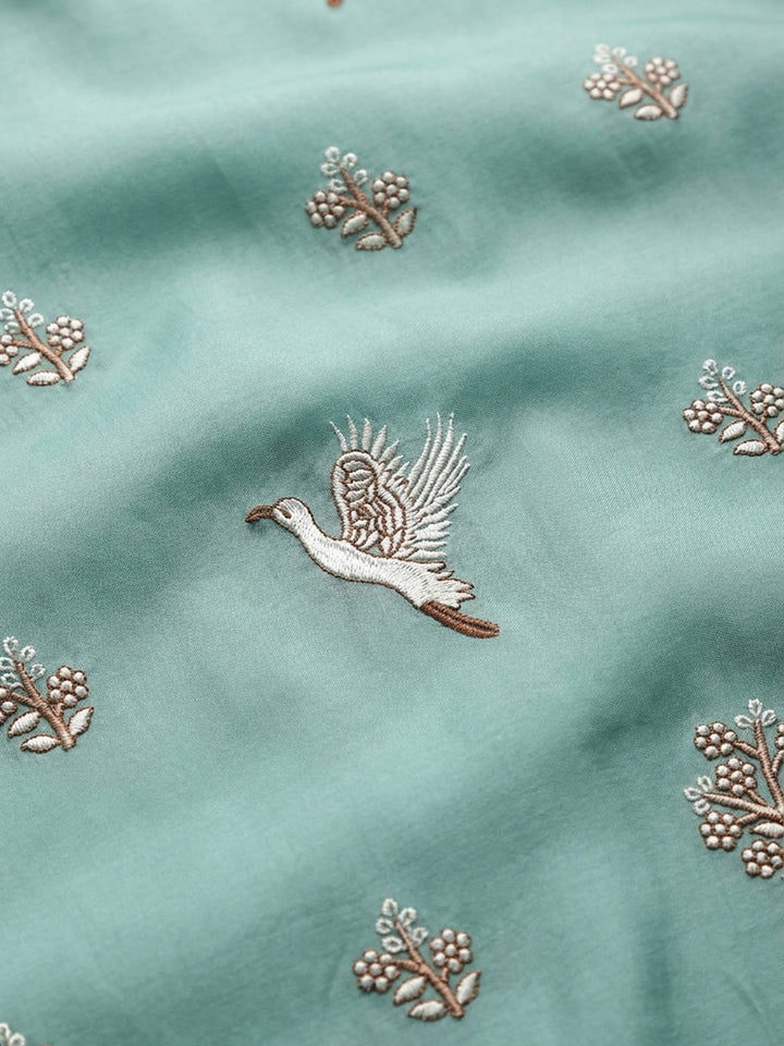 Sky Blue Embroidery Chanderi Unstitched Dress Material
