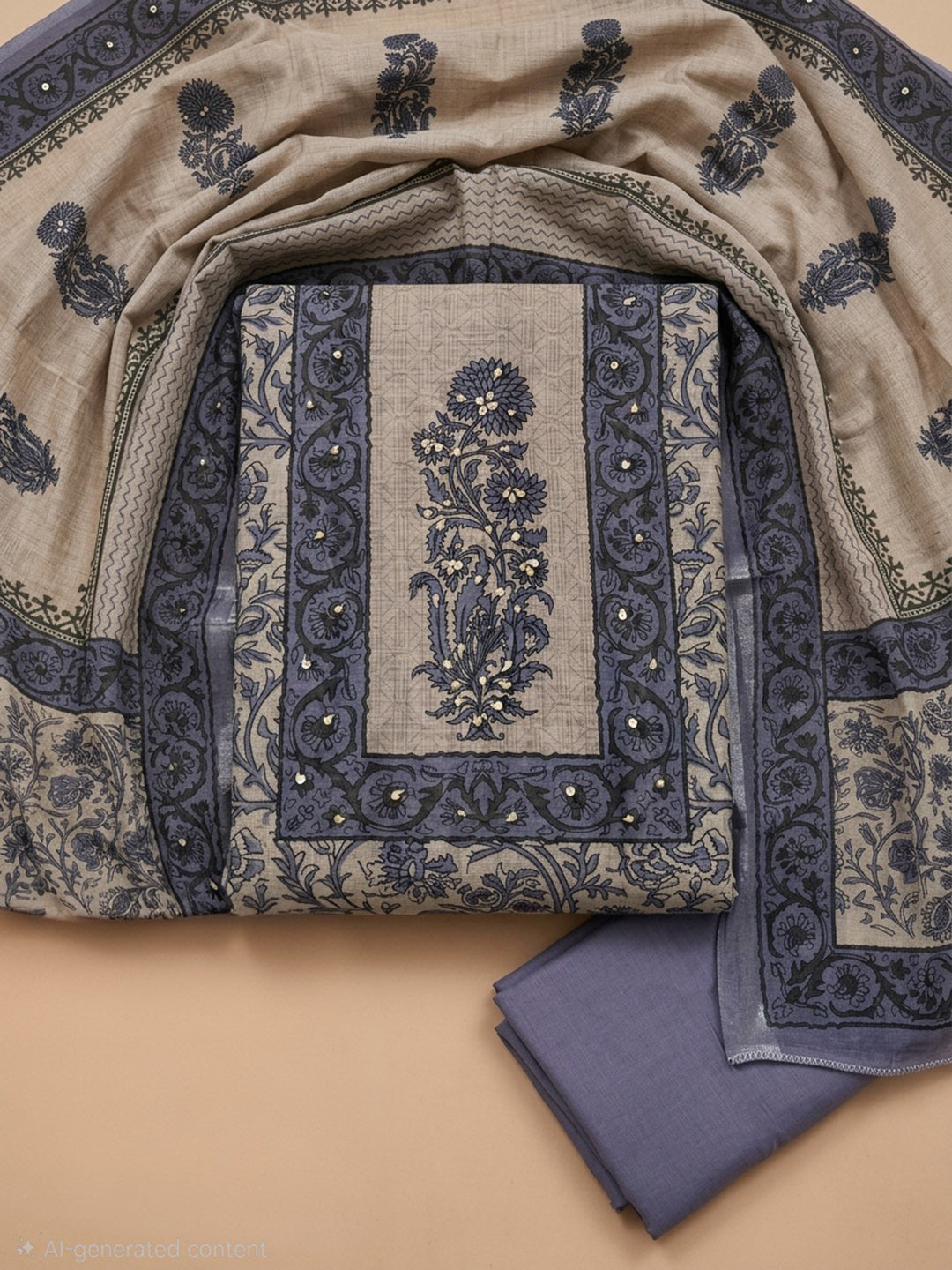 Purple Printed Linen Blend Unstitched Dress Material