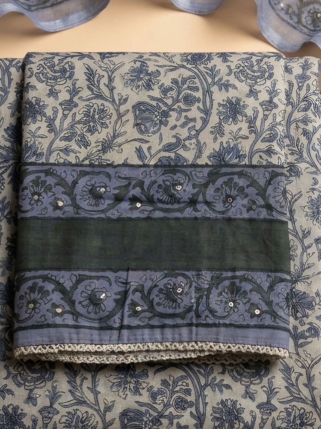 Purple Printed Linen Blend Unstitched Dress Material