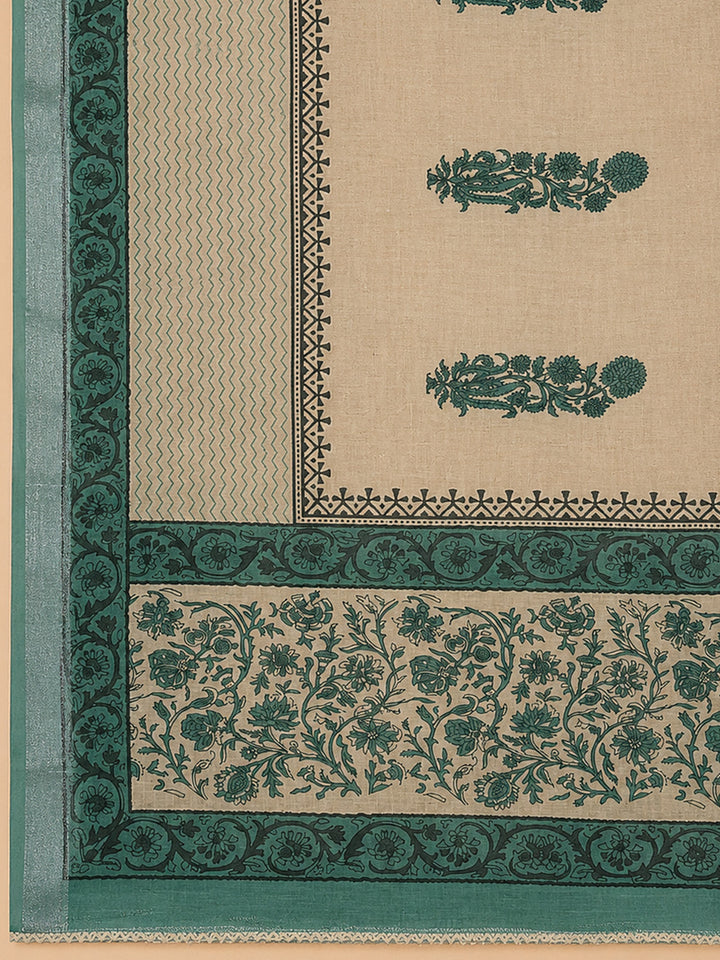 Rama Green Printed Linen Blend Unstitched Dress Material