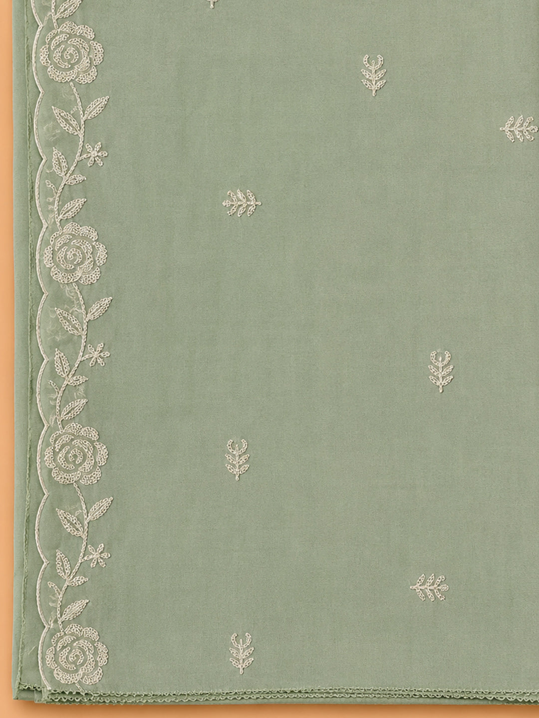 Aqua Green Embroidered Chanderi Unstitched Suit &amp; Pant With Chanderi Dupatta