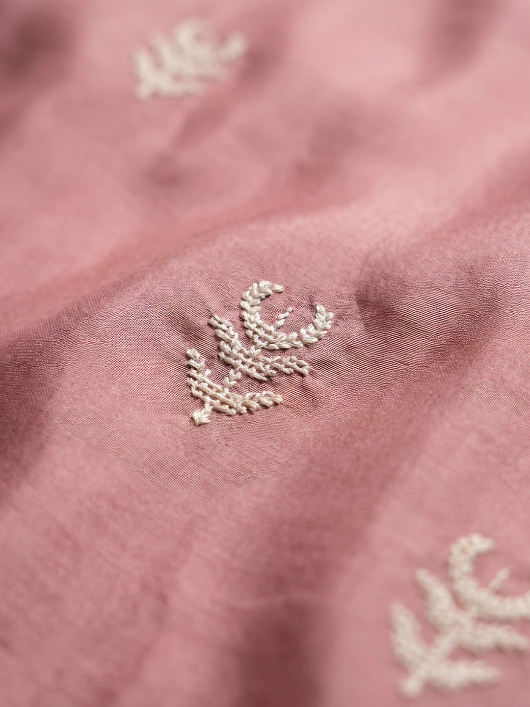 Peach Embroidered Chanderi Unstitched Suit &amp; Pant With Chanderi Dupatta