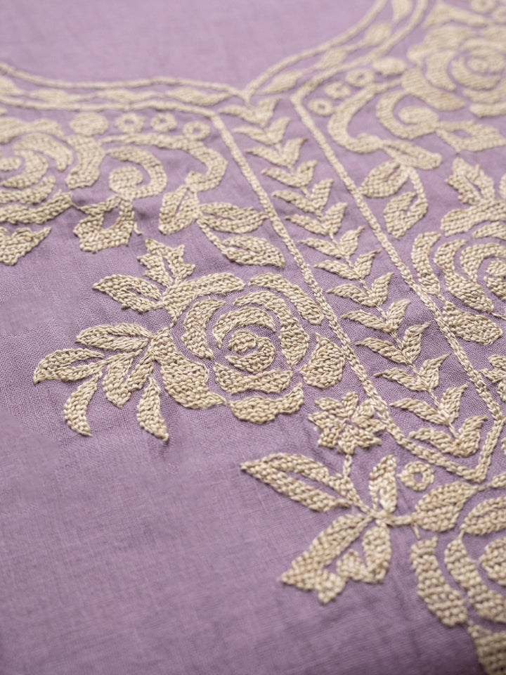 Purple Embroidered Chanderi Unstitched Suit &amp; Pant With Chanderi Dupatta