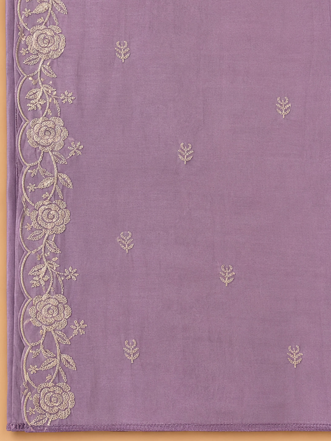 Purple Embroidered Chanderi Unstitched Suit &amp; Pant With Chanderi Dupatta