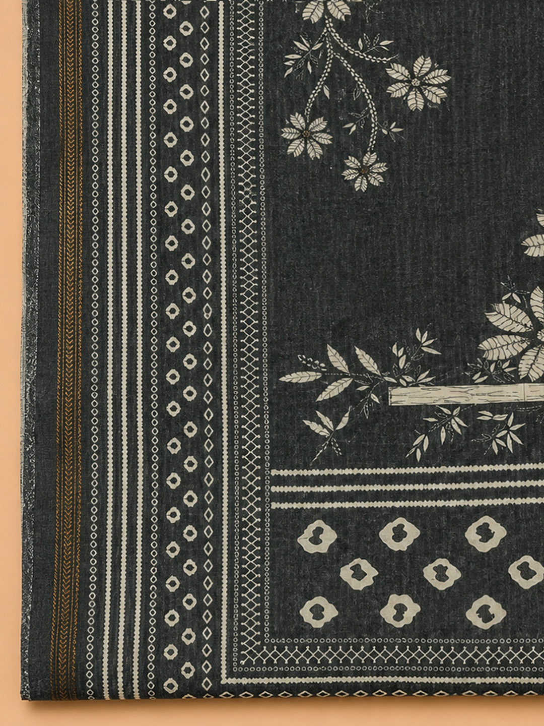 Grey Printed Linen Blend Unstitched Dress Material