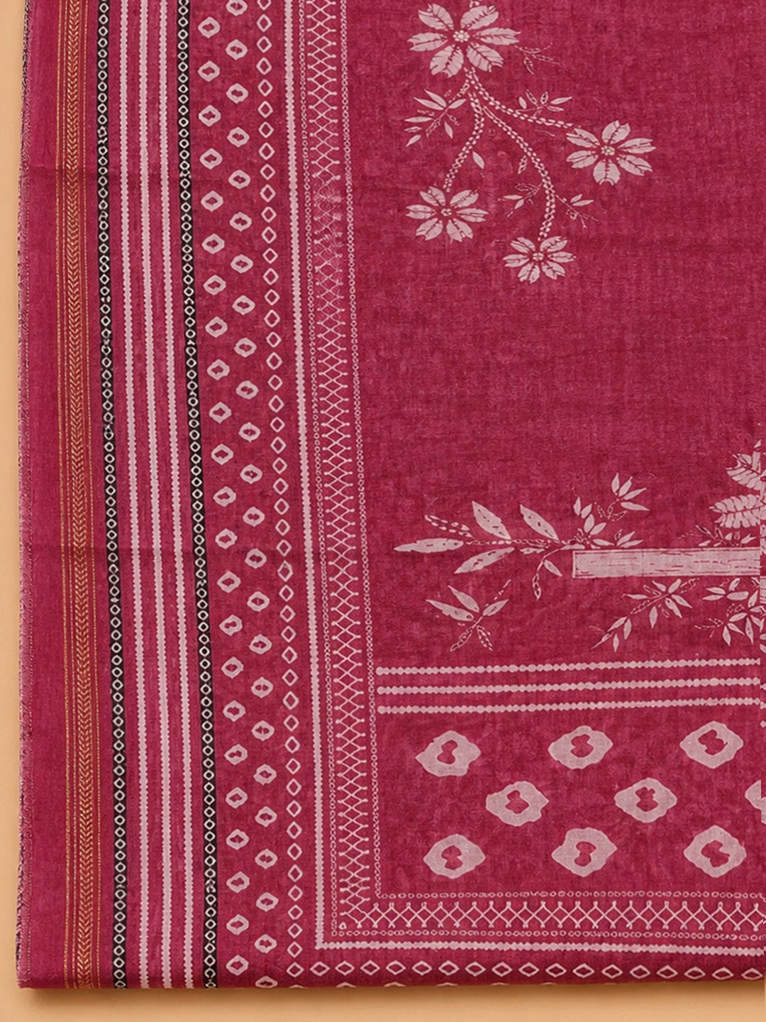Onion Pink Printed Linen Blend Unstitched Dress Material