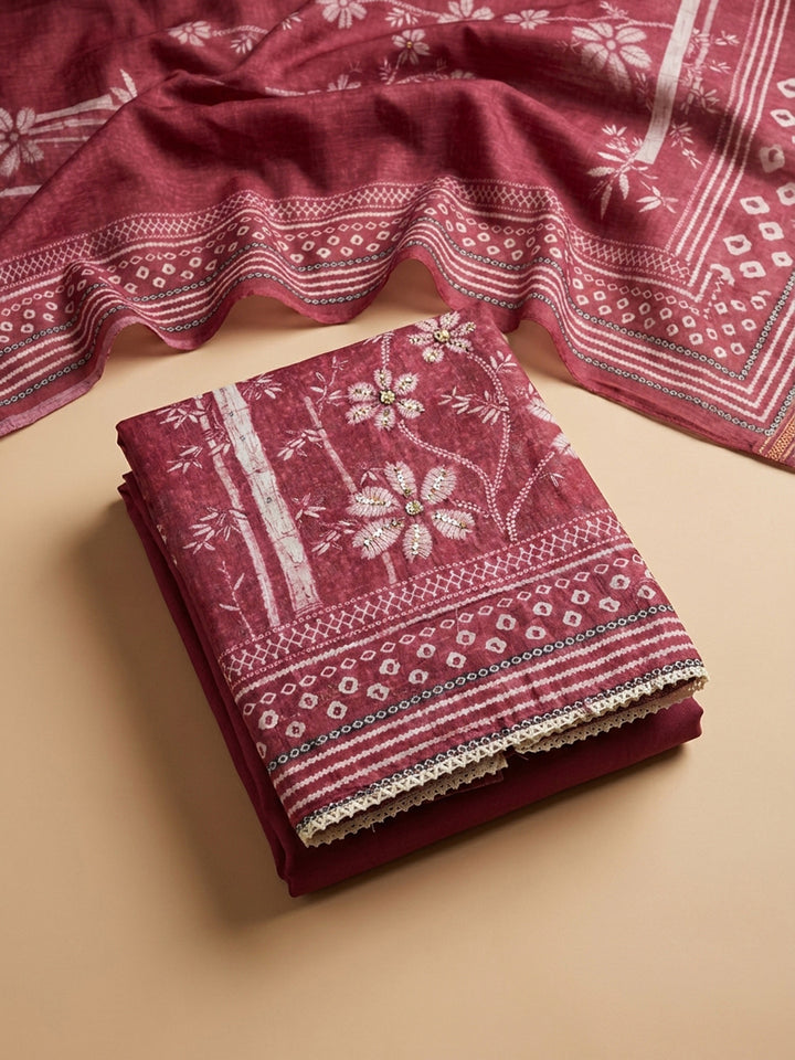 Onion Pink Printed Linen Blend Unstitched Dress Material