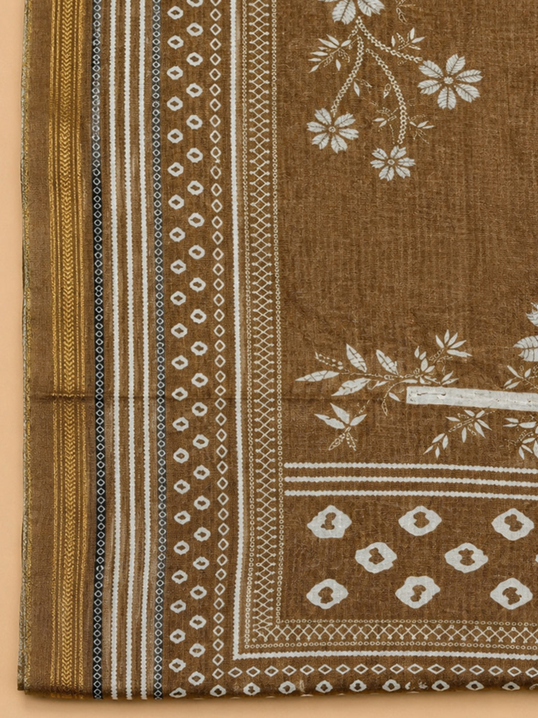 Rust Printed Linen Blend Unstitched Dress Material