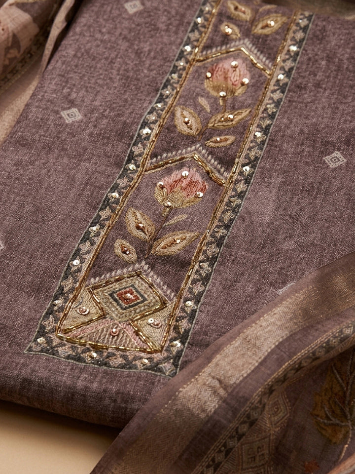 Onion Pink Printed Linen Blend Unstitched Dress Material