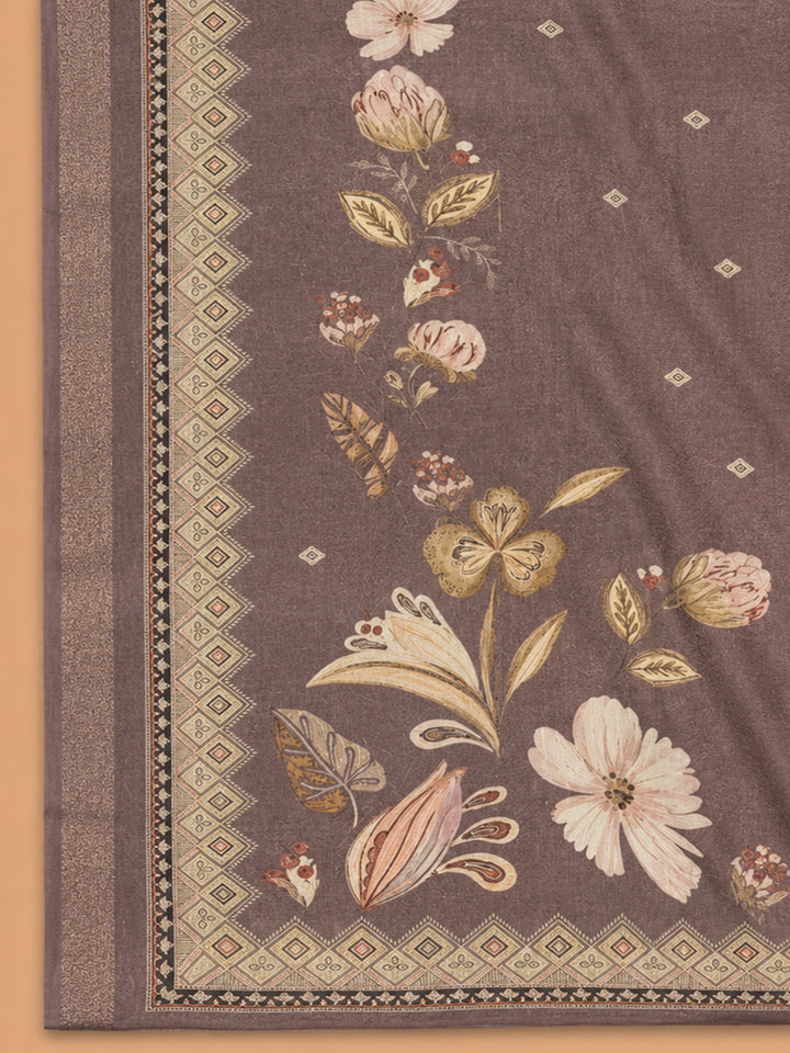 Onion Pink Printed Linen Blend Unstitched Dress Material