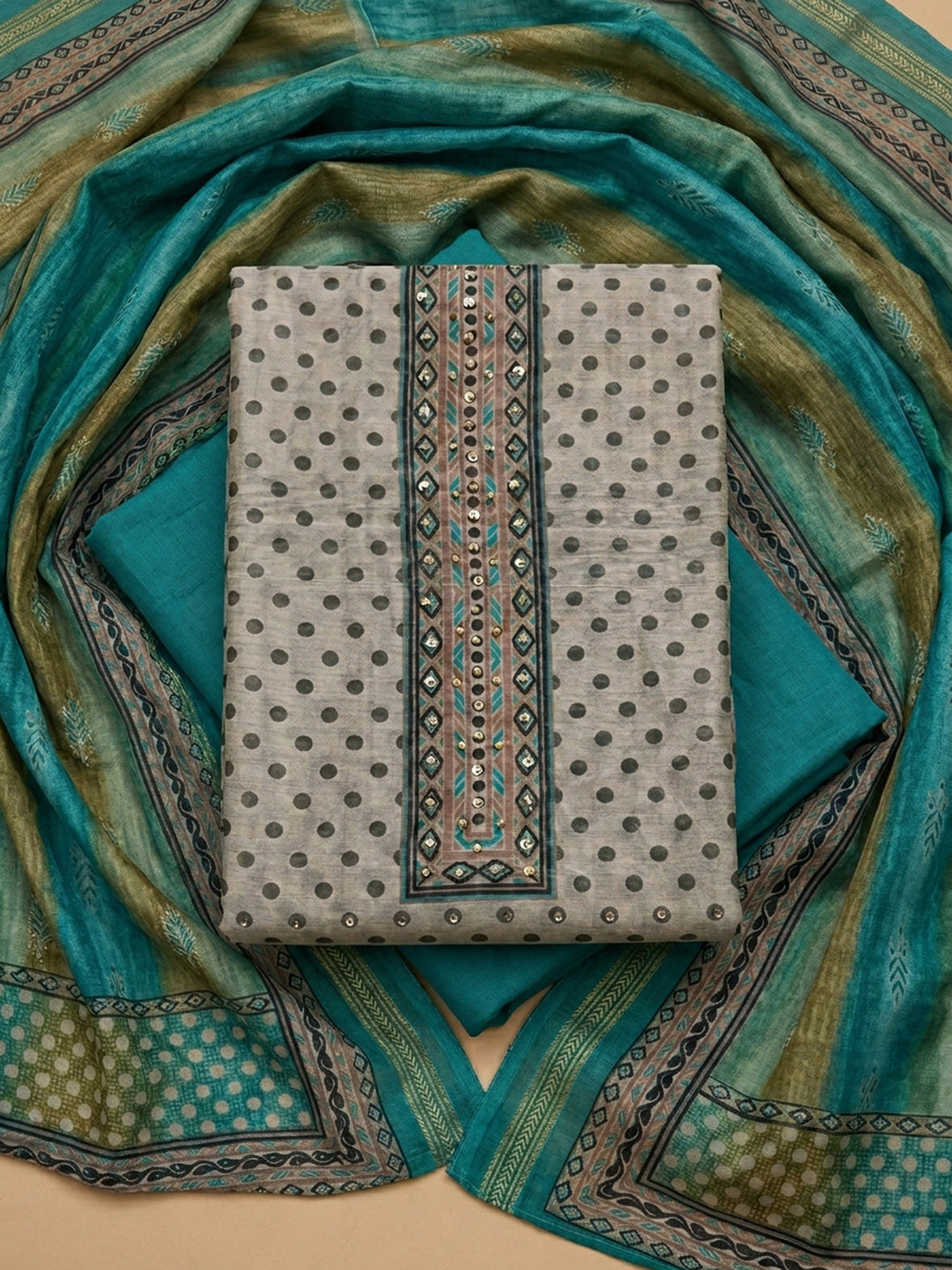 Firozee Printed Linen Blend Unstitched Dress Material