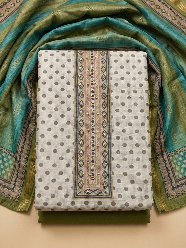 Mehndi Printed Linen Blend Unstitched Dress Material