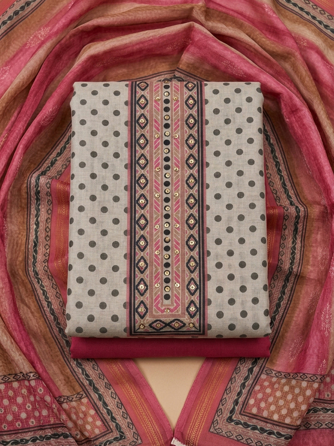 Onion Pink Printed Linen Blend Unstitched Dress Material