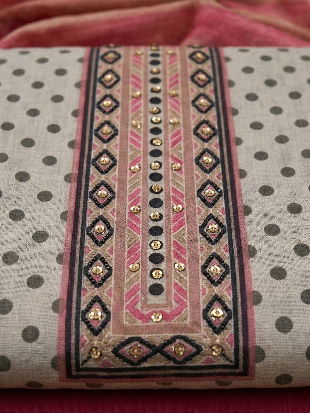 Onion Pink Printed Linen Blend Unstitched Dress Material