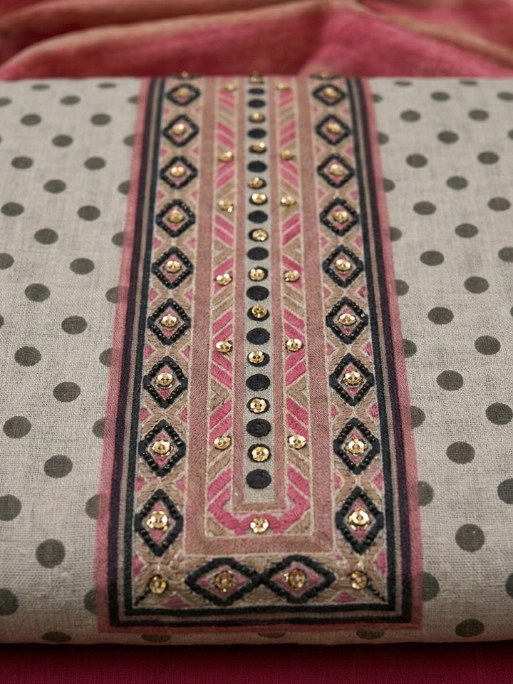 Onion Pink Printed Linen Blend Unstitched Dress Material