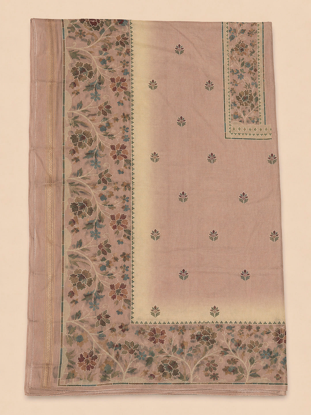 Dull Pink Printed Linen Blend Unstitched Dress Material