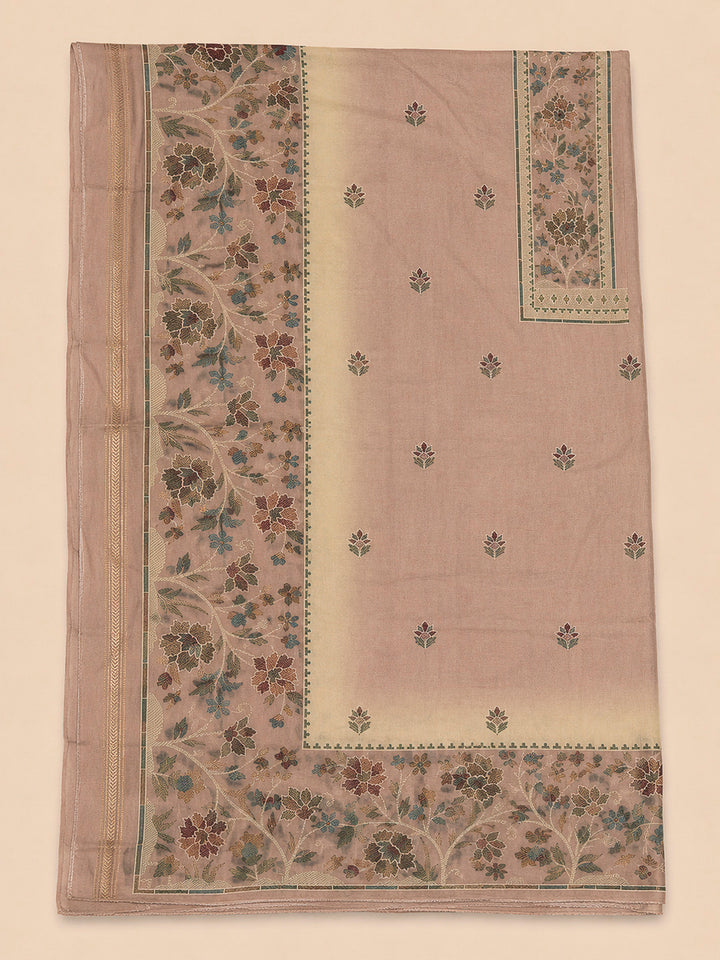 Dull Pink Printed Linen Blend Unstitched Dress Material