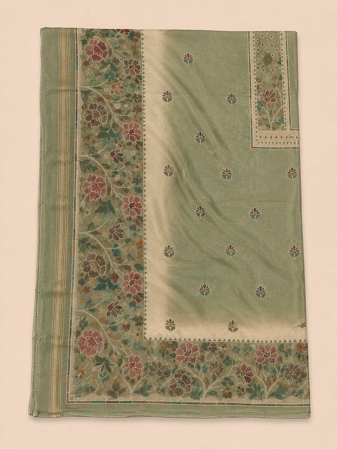 Pista Green Printed Linen Blend Unstitched Dress Material