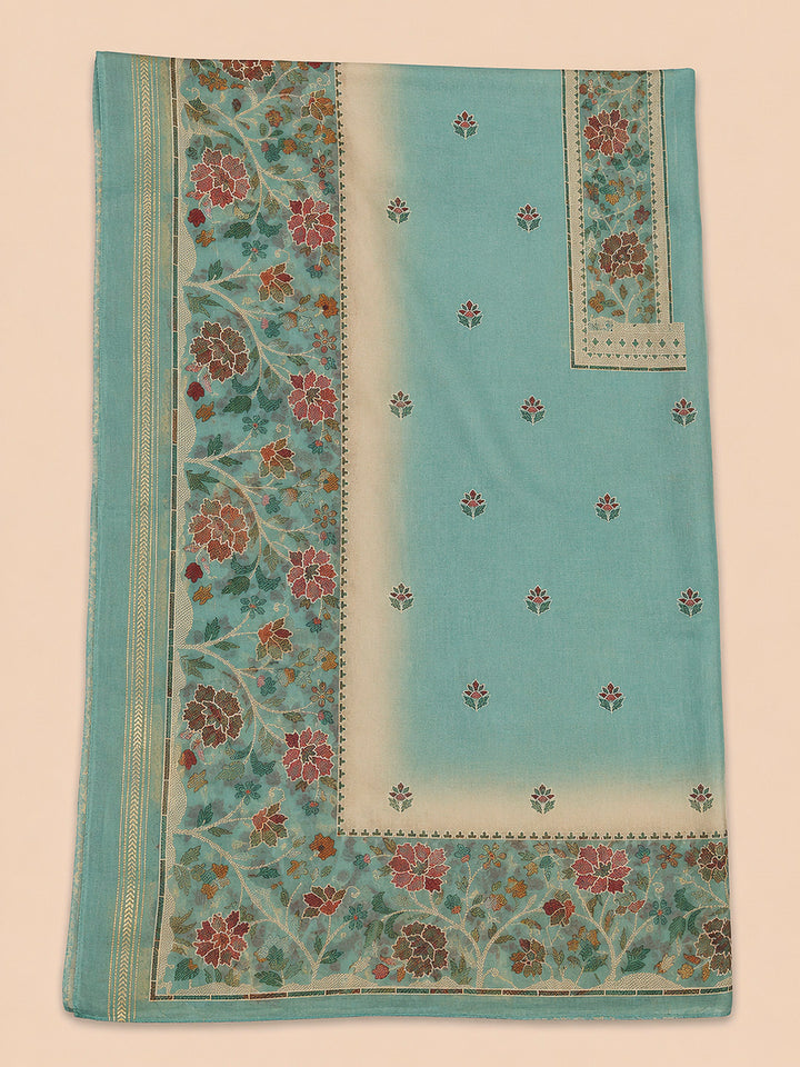 Sea Green Printed Linen Blend Unstitched Dress Material