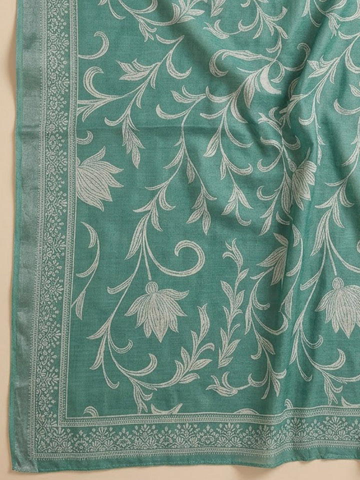 Aqua Green Cotton Blend Printed Unstitched Dress Material
