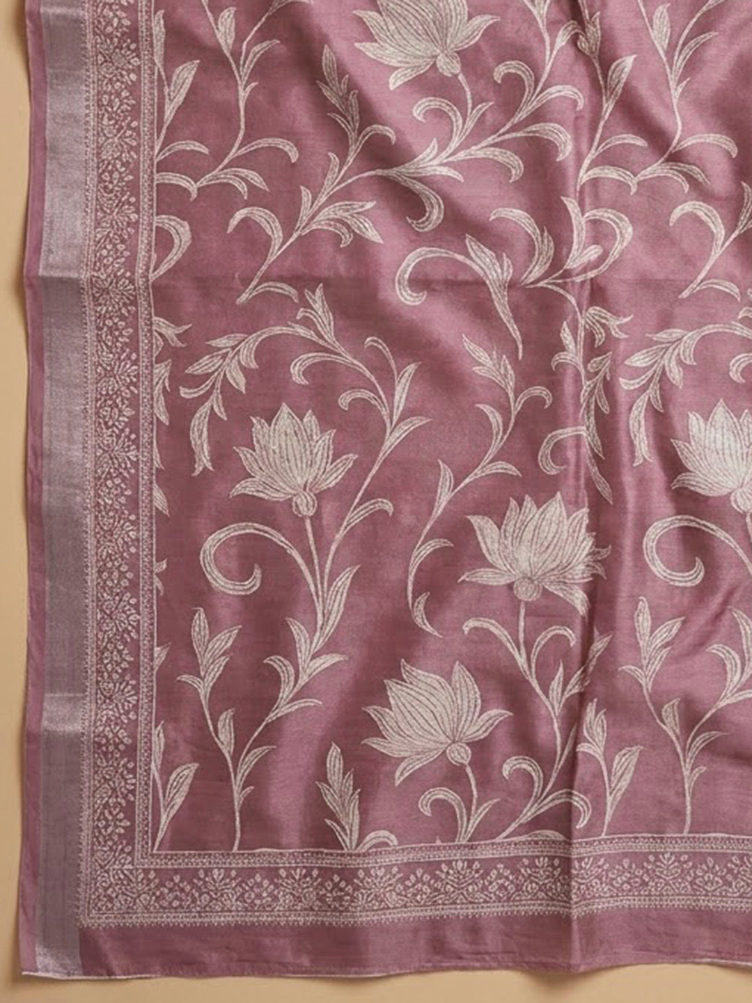 Onion Pink Cotton Blend Printed Unstitched Dress Material