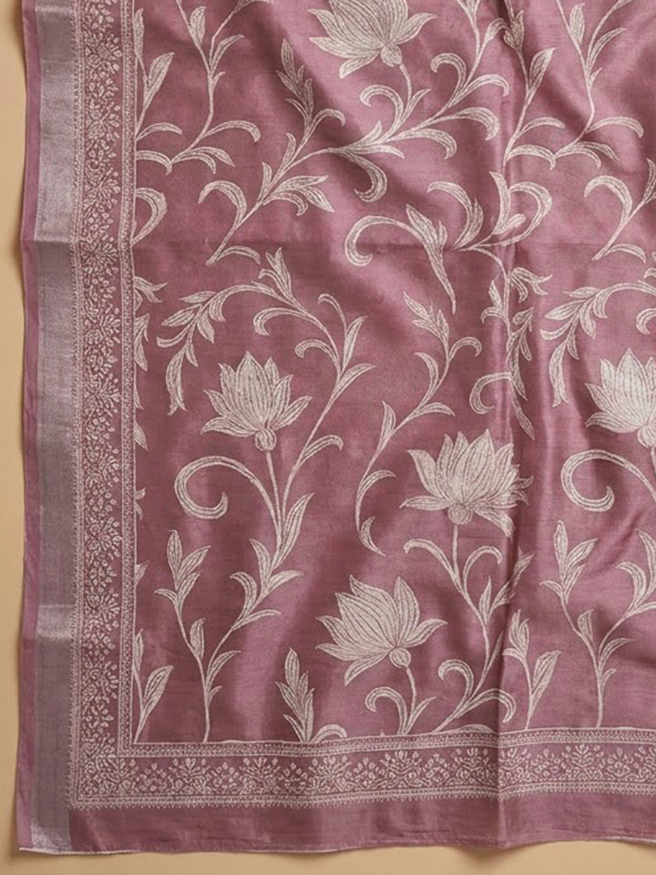 Onion Pink Cotton Blend Printed Unstitched Dress Material