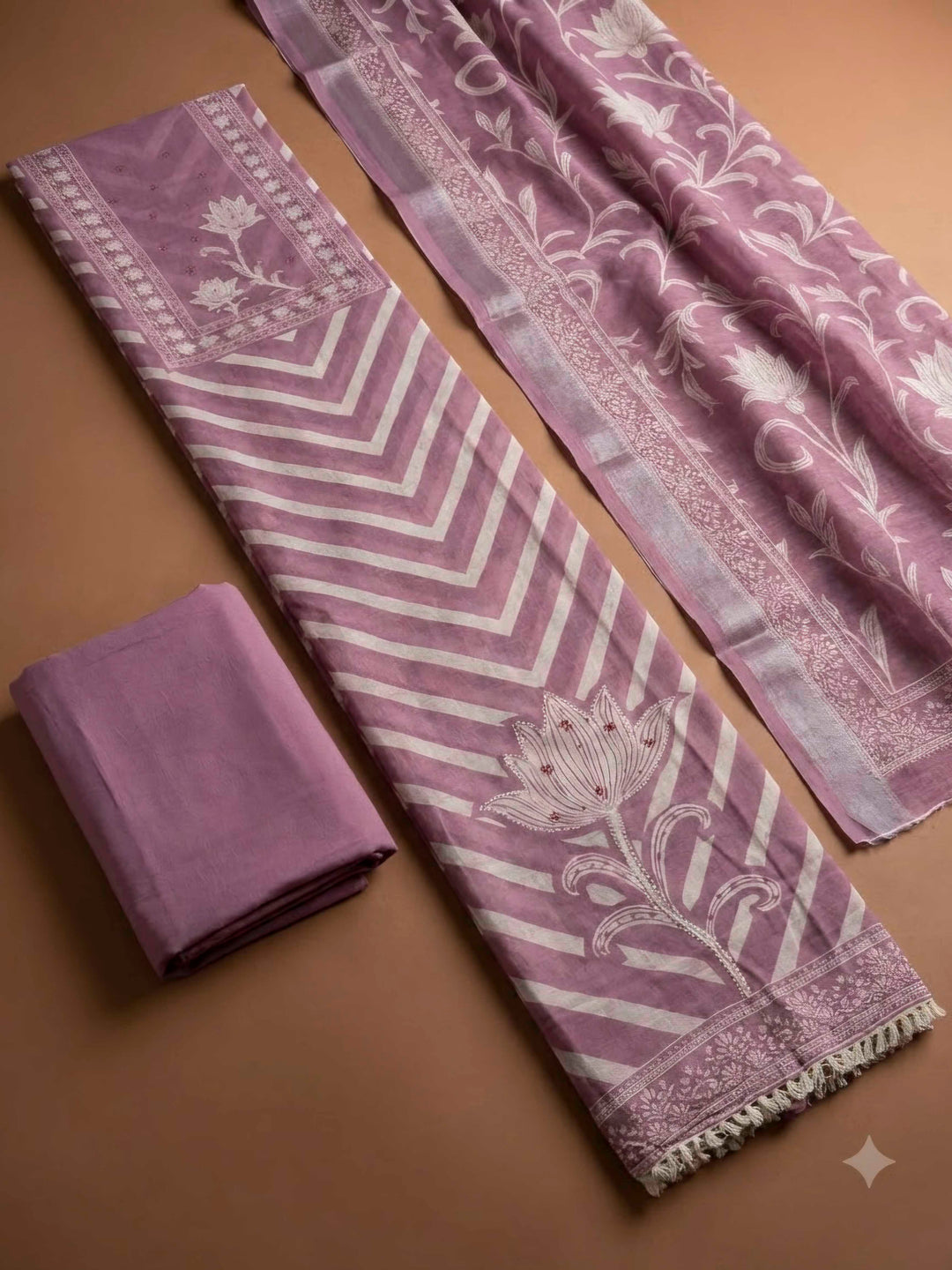 Onion Pink Cotton Blend Printed Unstitched Dress Material