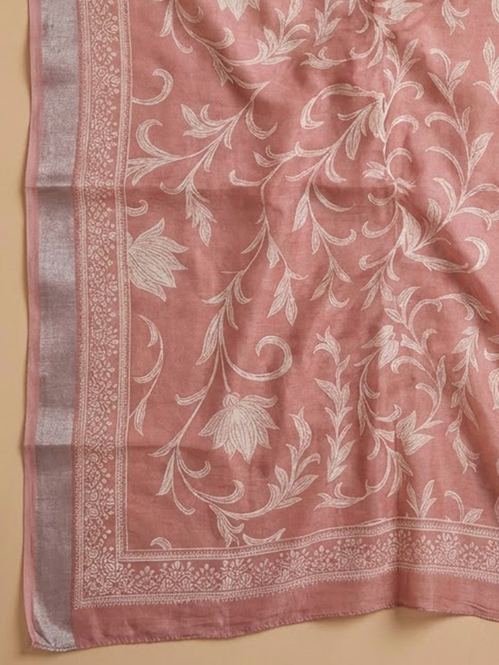 Peach Cotton Blend Printed Unstitched Dress Material