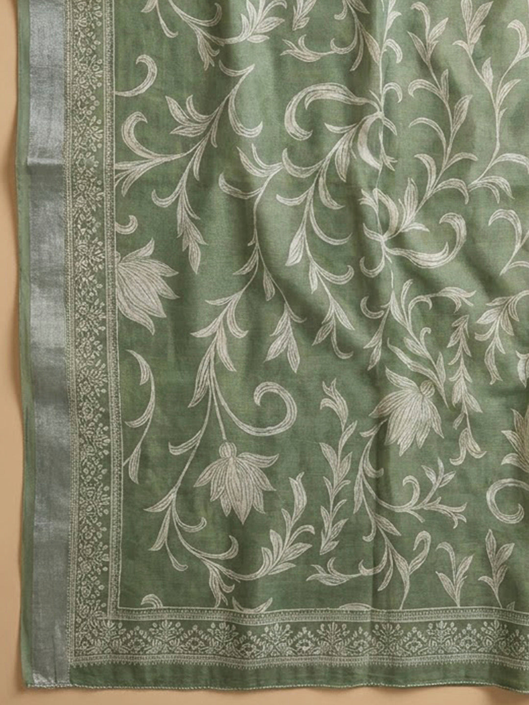 Pista Green Cotton Blend Printed Unstitched Dress Material