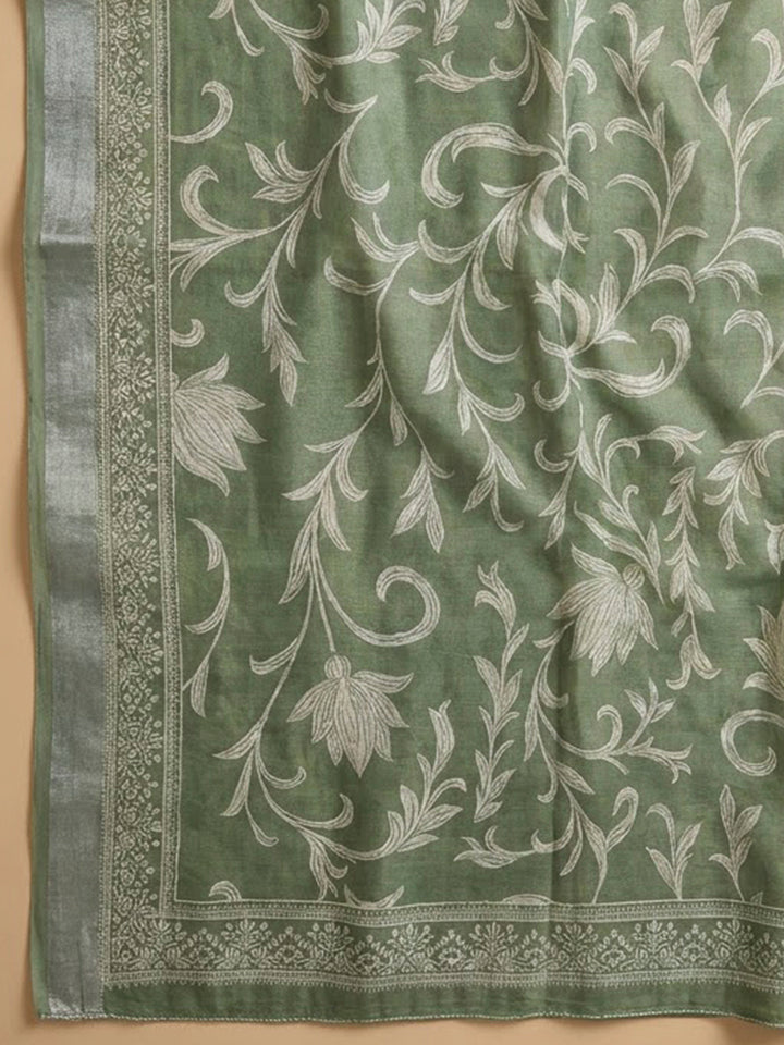 Pista Green Cotton Blend Printed Unstitched Dress Material