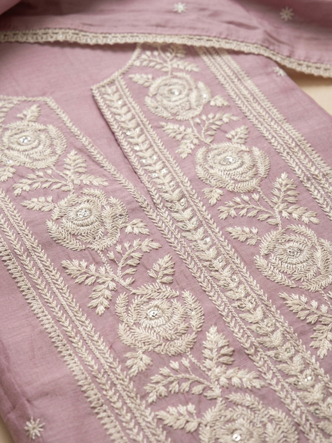 Onion Pink Embroidery Chanderi Unstitched Dress Material