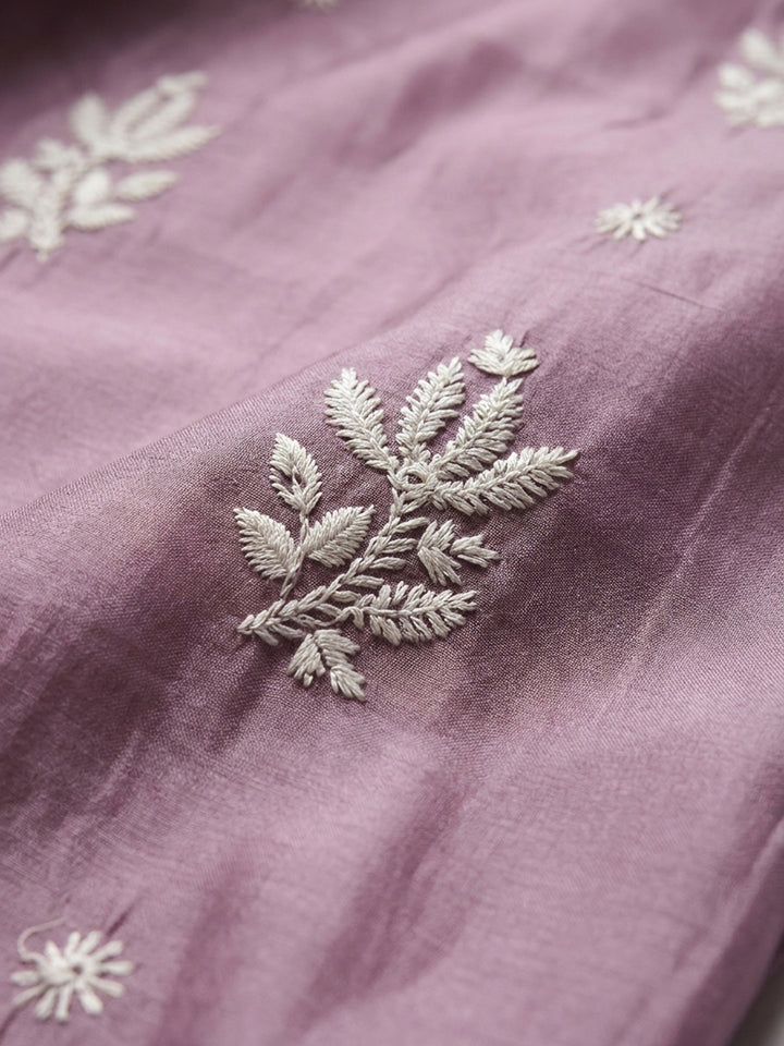 Onion Pink Embroidery Chanderi Unstitched Dress Material