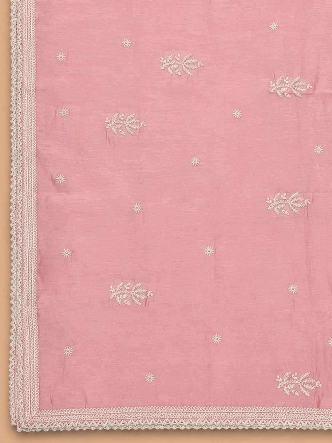 Peach Embroidery Chanderi Unstitched Dress Material
