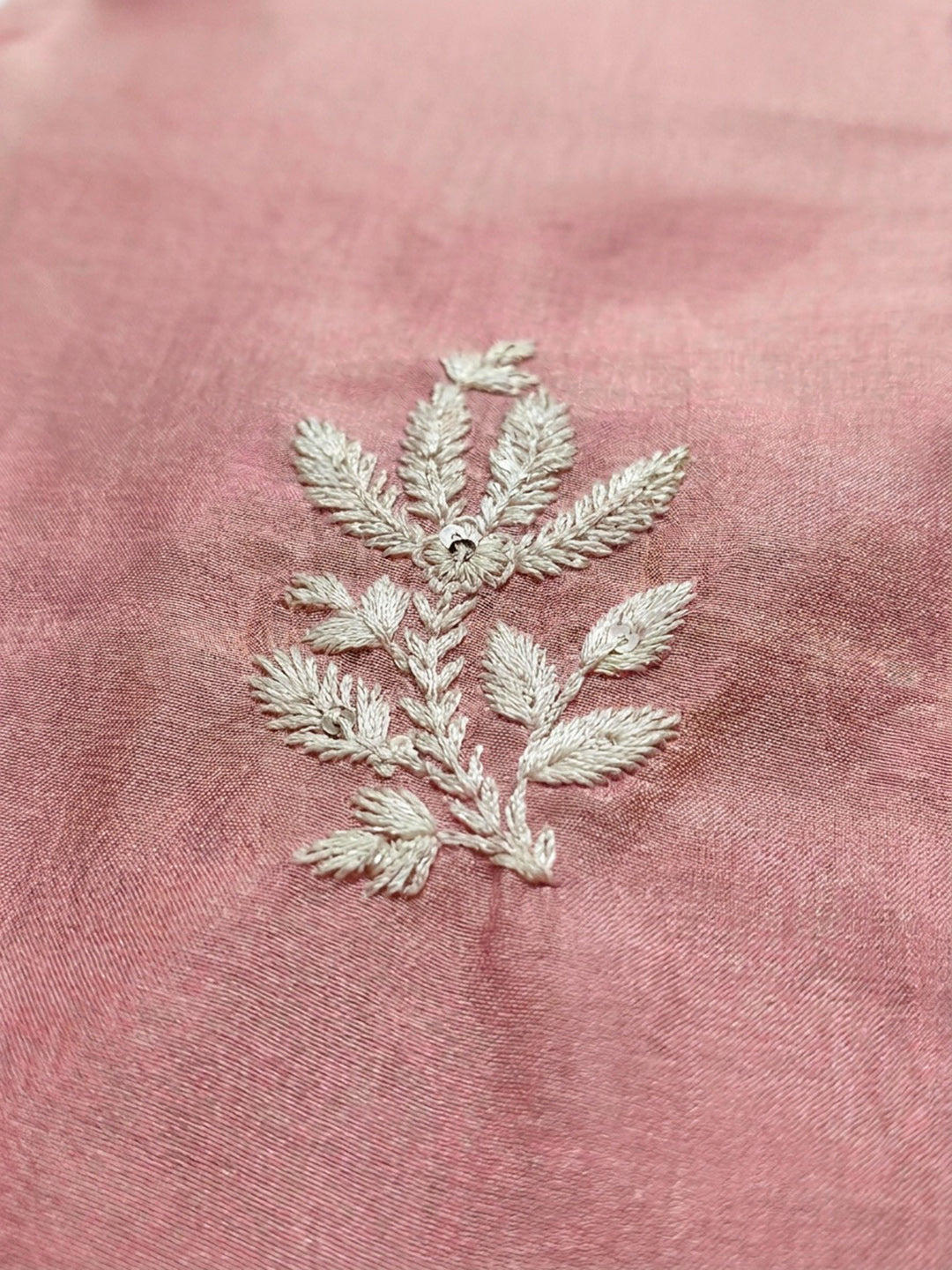 Peach Embroidery Chanderi Unstitched Dress Material