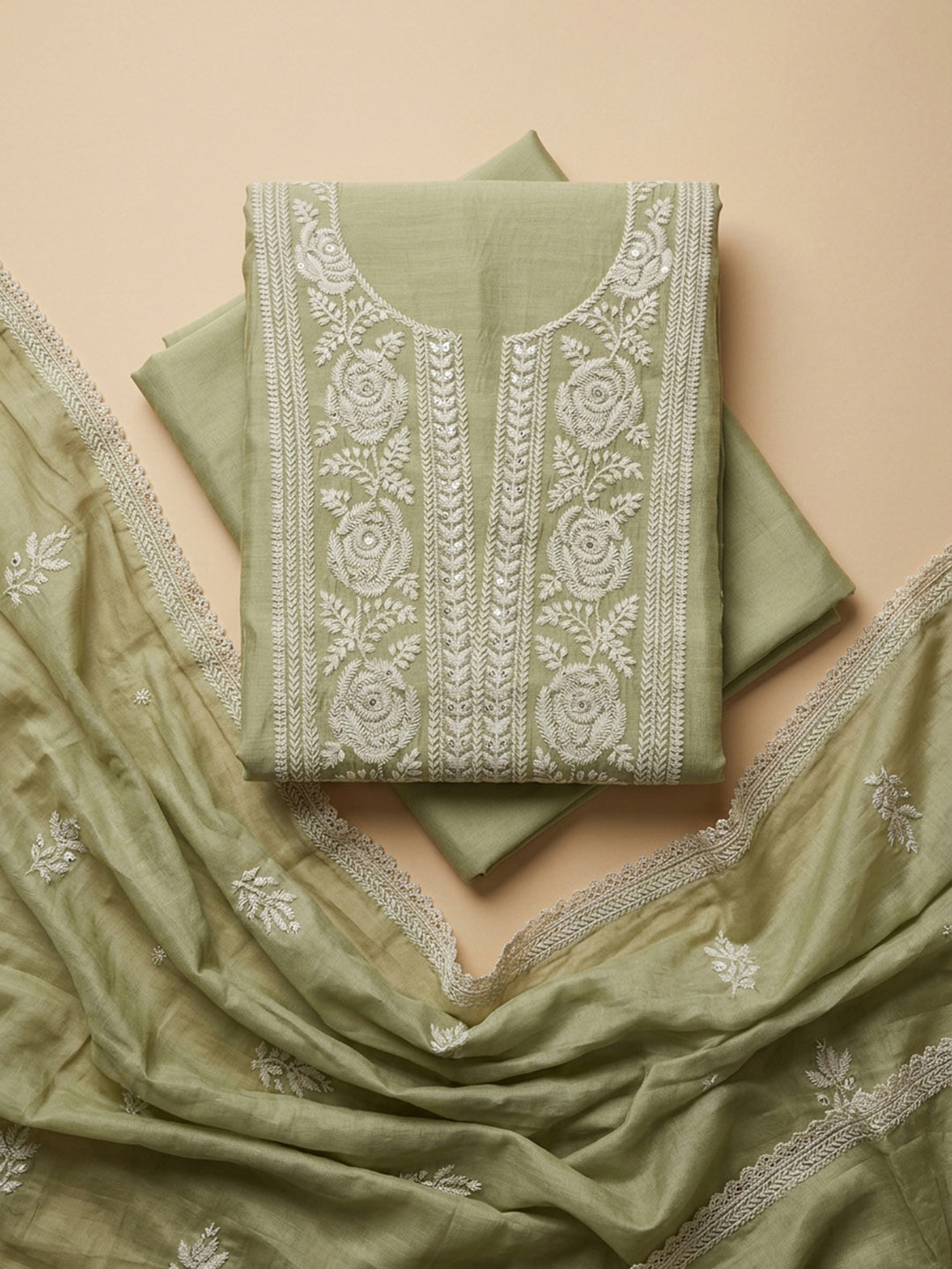 Grey Printed Linen Blend Unstitched Dress Material