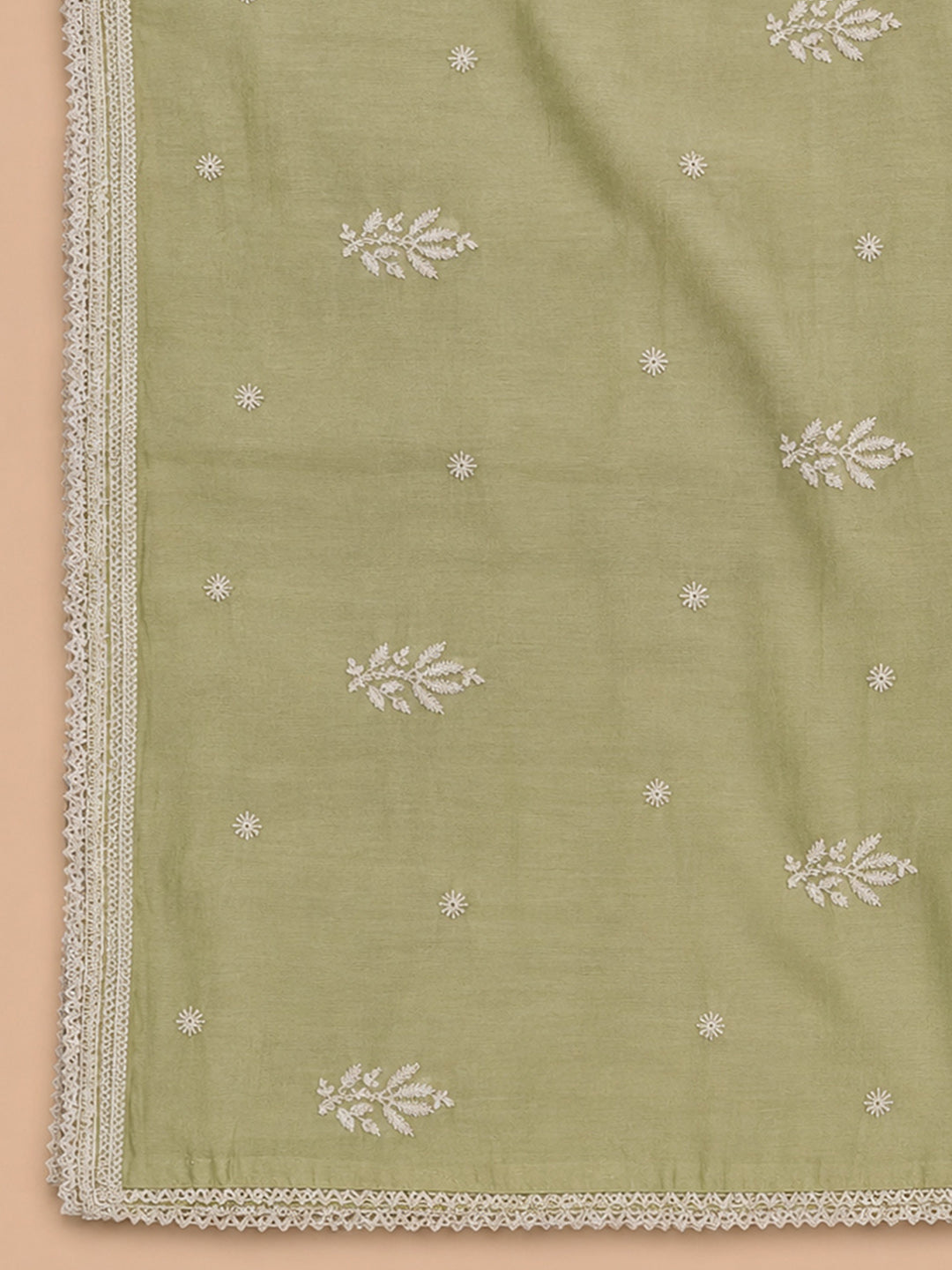 Pista Green Embroidery Chanderi Unstitched Dress Material