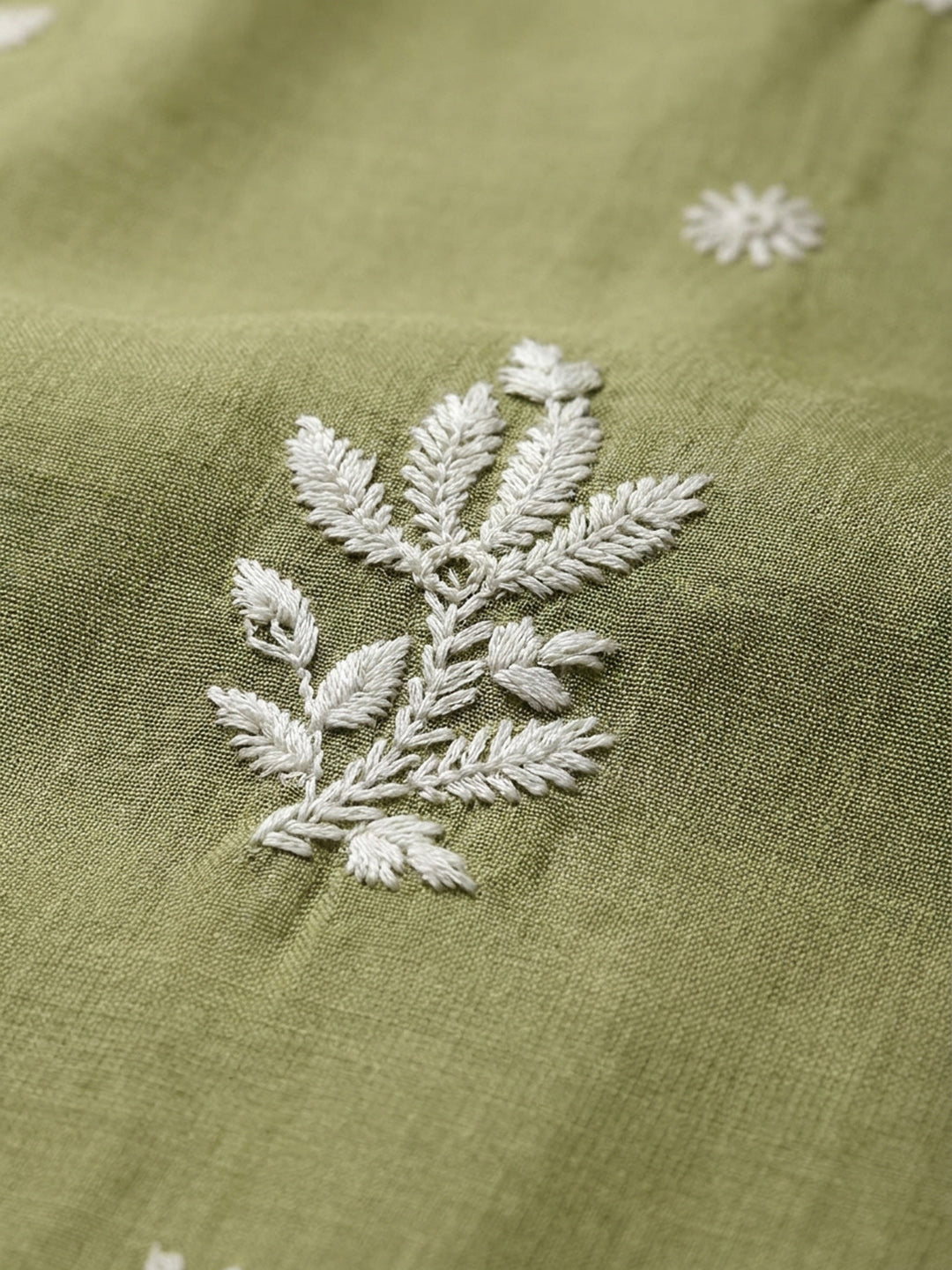 Pista Green Embroidery Chanderi Unstitched Dress Material