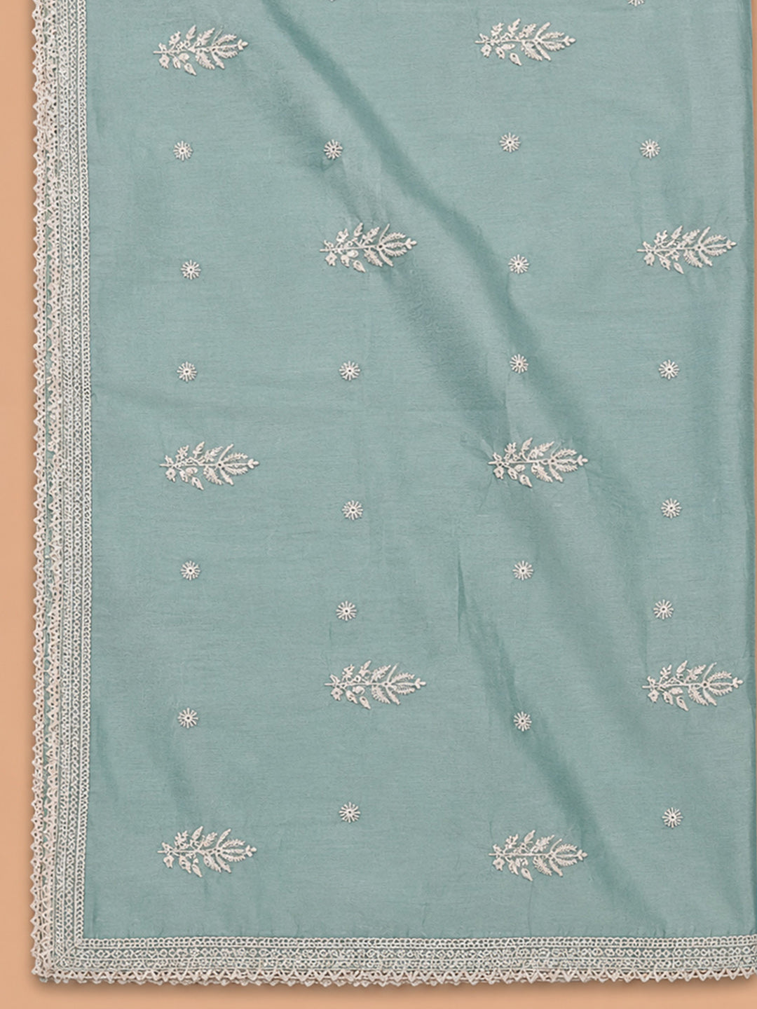 Sky Blue Embroidery Chanderi Unstitched Dress Material