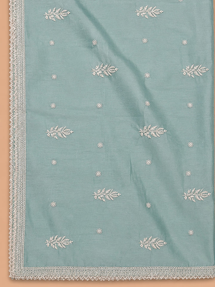 Sky Blue Embroidery Chanderi Unstitched Dress Material