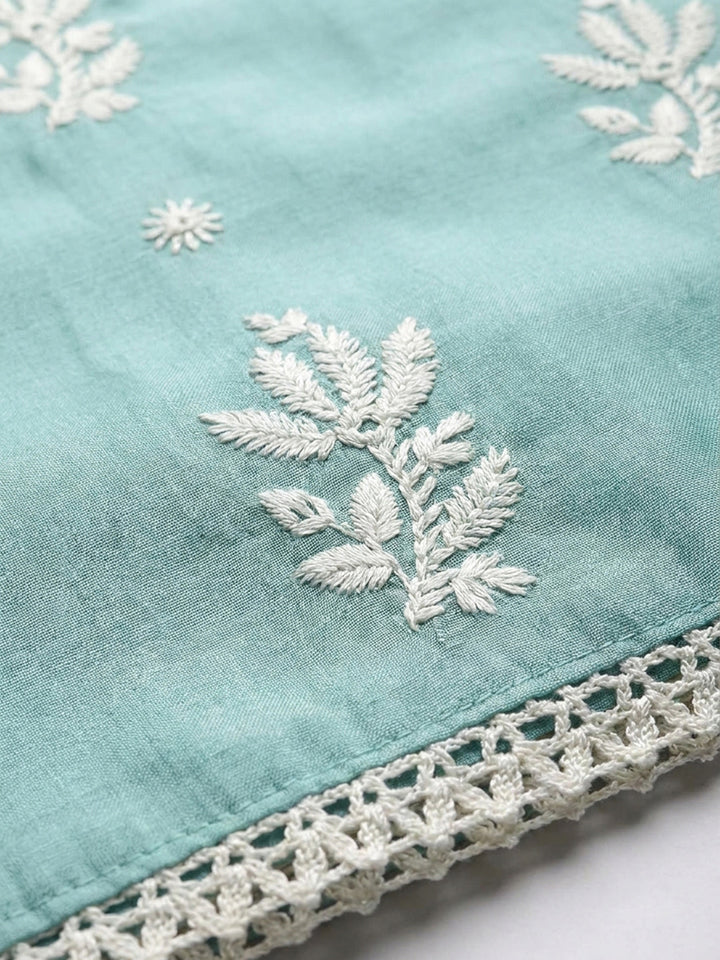 Sky Blue Embroidery Chanderi Unstitched Dress Material